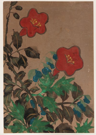 Flores e folhagens vermelhas e azuis, período Edo, 1615-1868. de Unbekannt