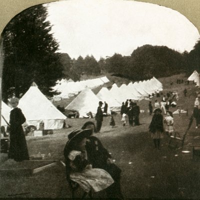 Os refugiados acampam em campos de baile no Golden Gate Park, 1906. de Unbekannt