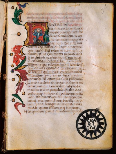 Representação de São Jerônimo (347-420), página iluminada tirada de "Opuscola theologica". de Unbekannt