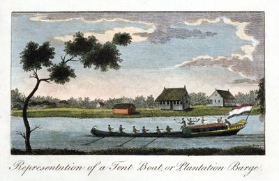 Representação de um barco de barraca ou barcaça de plantação, 1813 de Unbekannt
