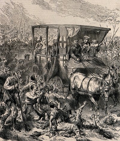 Resgate dos soldados russos feridos do campo de batalha, ca 1878 de Unbekannt