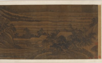 Vale do rio com casas e templos, dinastia Ming, século XV-XVI. de Unbekannt