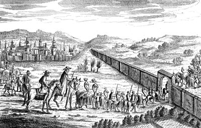 Robinson Crusoe com a caravana moscovita, c1719 de Unbekannt