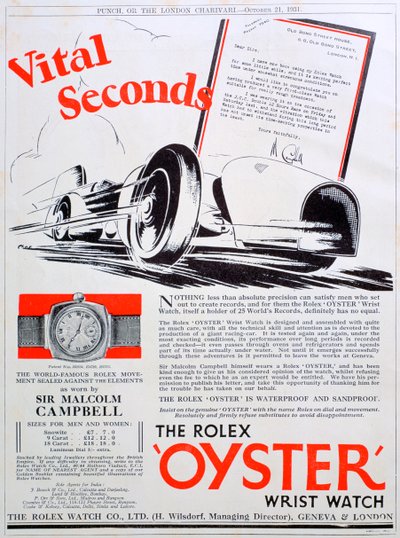 Anúncio de relógio de pulso Rolex Oyster, 1931 de Unbekannt