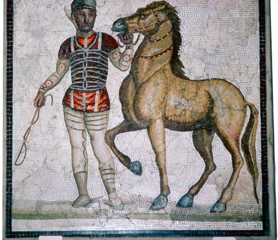 Mosaico romano de um cocheiro com cavalo de Unbekannt