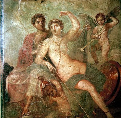 Pintura de parede romana de Cupido, Vênus e Marte, Pompéia, Itália de Unbekannt