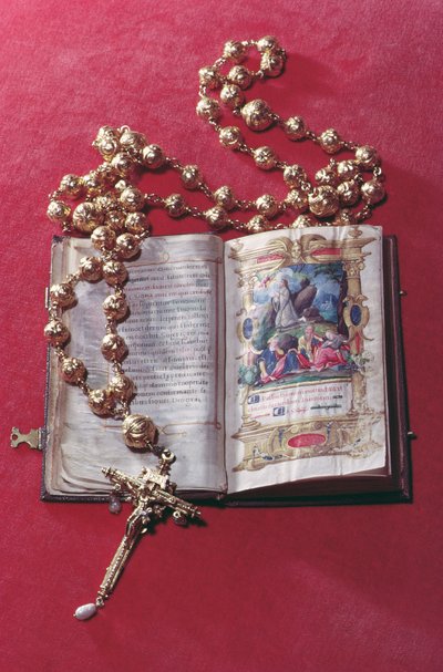 Terço e Livro de Oração pertencente a Maria Rainha da Escócia (tinta sobre pergaminho e ouro e pérola) de Unbekannt