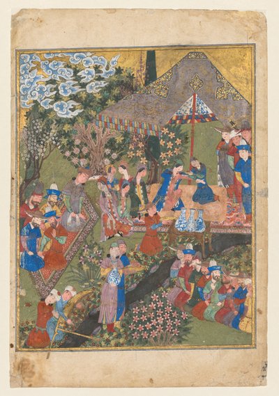 Festa Real em um Jardim, verso do fólio direito do frontispício de duas páginas ..., c. 1440 de Unbekannt