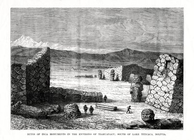 Ruínas dos monumentos incas nos arredores de Tiahuanacu, ao sul do lago Titicaca, Bolívia, 1877 de Unbekannt