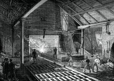 Executando o ferro fundido nos porcos, c1880 de Unbekannt