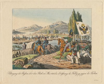 Exército russo atravessa o rio Pruth na Moldávia em maio de 1828, 1829 de Unbekannt