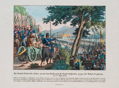 O exército russo atravessa o rio Pruth na Moldávia em maio de 1828, c. 1830 de Unbekannt