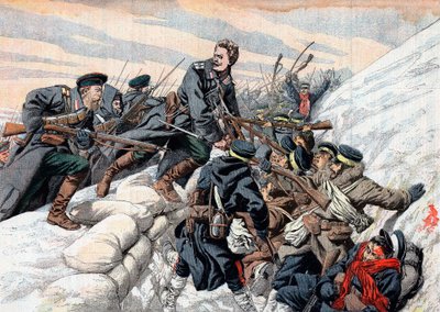 Ataque russo às trincheiras japonesas, Guerra Russo-Japonesa, 1904-5 de Unbekannt