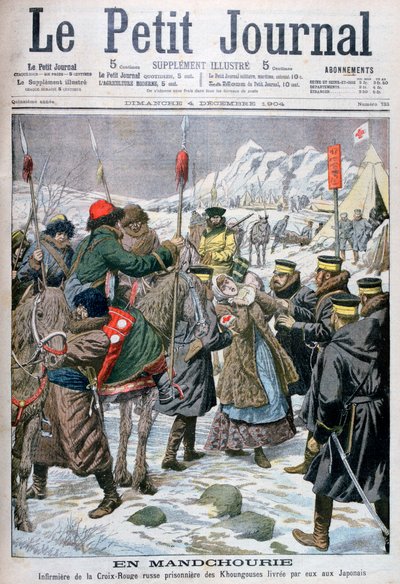 Enfermeira russa feita prisioneira pelos manchus sendo entregue aos japoneses, Manchuria, 1904 de Unbekannt