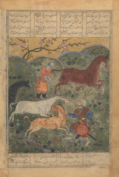 Rustam Captura o Cavalo Rakhsh, Folio de um Shahnama Book of Kings..., final do século XV. de Unbekannt