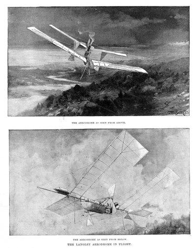 Modelo aerodromo do avião a vapor SP Langleys, visto de cima e de baixo, 1902 de Unbekannt