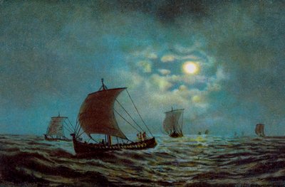 Barcos à vela durante a noite, século XX de Unbekannt