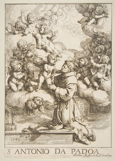 Santo Antônio de Pádua adorando o Cristo Menino, copie após Cantarini, 1640. de Unbekannt