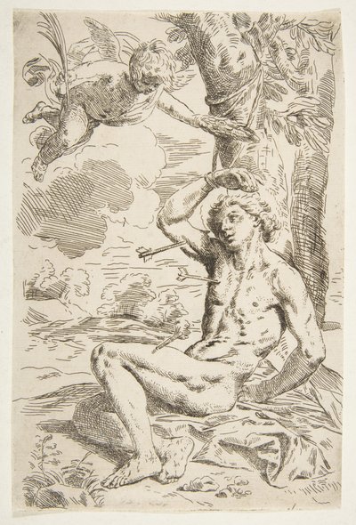 São Sebastião perfurado por flechas e amarrado a uma árvore, copie após Cantarini, ca. 1639 ou depois. de Unbekannt