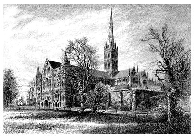 Catedral de Salisbury, do sudoeste, 1895 de Unbekannt