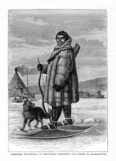 Samoyede viajando em sapatos de neve, Rússia, 1877 de Unbekannt