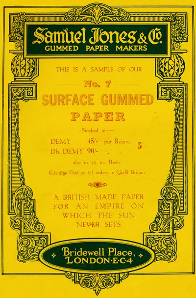 Anúncio de Samuel Jones & Company Gummed Paper Makers, 1919 de Unbekannt