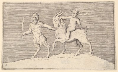Satyr Leading Goat, do qual um bebê monta, publicado ca. 1599-1622. de Unbekannt