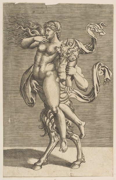 Sátiro carregando uma ninfa restringindo seu braço direito, ca. 1515-1600. de Unbekannt