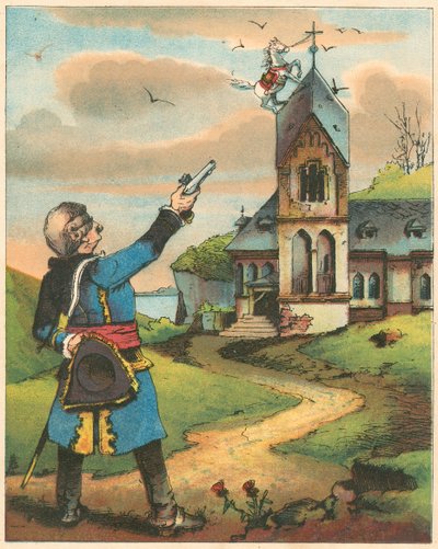 Cena de As Aventuras do Barão Munchausen por Rudolph Erich Raspe, c1850 de Unbekannt