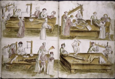 Cena da vida de mercado com açougueiros de: Ulrich Richental Chronicle of the Council of Constance, 1414-1418 de Unbekannt