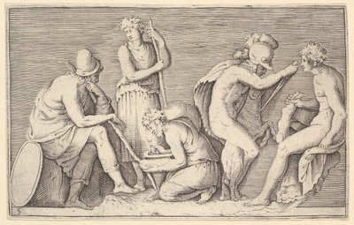 Cena do sacrifício com o guerreiro Killing Ram e quatro outras figuras, publicado ca. 1599-1622. de Unbekannt