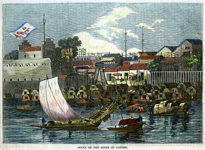Cena no rio em Canton, China, c1840 de Unbekannt