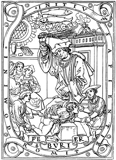 Estudante tendo conhecimento batido nele com a bétula, 1526 de Unbekannt