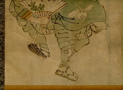 Pintura em espiral retratando uma equipe de comédia tradicional japonesa de dois homens, conhecida como manzai (2) de Unbekannt