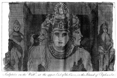 Escultura na parede na extremidade superior da caverna, Ilha de Elephanta, Índia, 1799 de Unbekannt