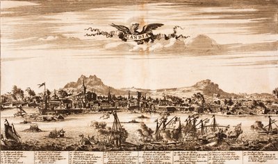 Batalha marinha durante o cerco de Candia De: cena da guerra, 1675. de Unbekannt