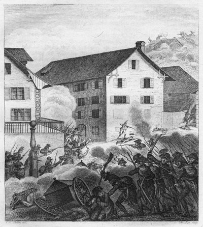 Segunda Batalha de Zurique, cena de luta no Central, 1799 de Unbekannt