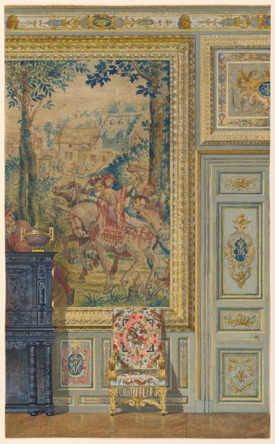 Seção de uma parede mostrando parte da tapeçaria flamenga, sala de tapeçaria, Palácio de Fontainebleau, França de Unbekannt