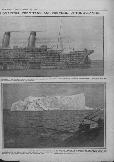 Diagrama secional do Titanic e iceberg, 20 de abril de 1912. de Unbekannt