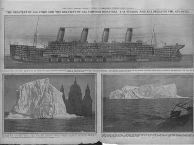 Diagrama secional do Titanic e icebergs, 20 de abril de 1912. de Unbekannt