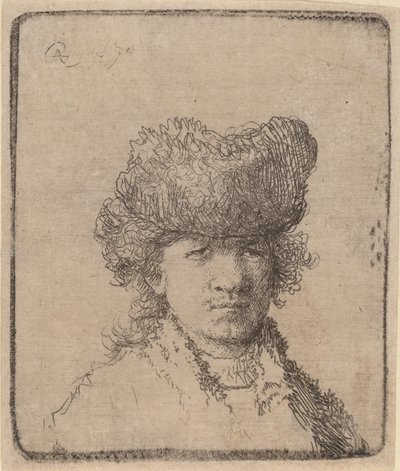 Auto-retrato com gorro de pele, 1630. de Unbekannt