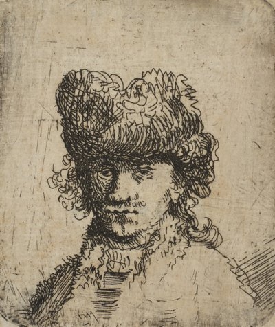 Auto-retrato com gorro de pele: Busto, séc. XVIII., séc. XVIII. de Unbekannt