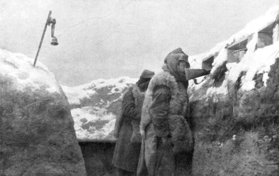 Sentinelas em uma trincheira com vista para a terra de ninguém, Pas-de-Calais, França, inverno de 1915 de Unbekannt