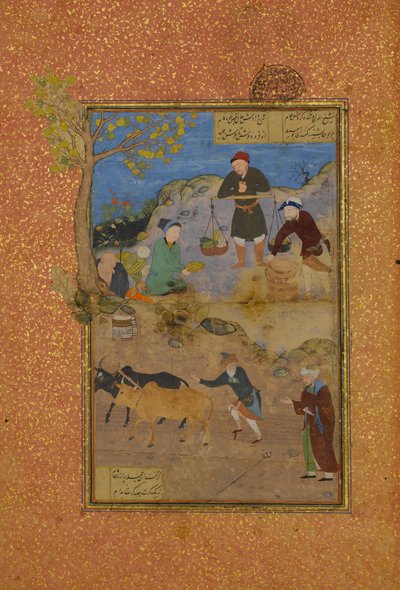 Shaikh Mahneh e o Aldeão, Folio 49r de um Mantiq al-tair Language of the Birds, 1487. de Unbekannt