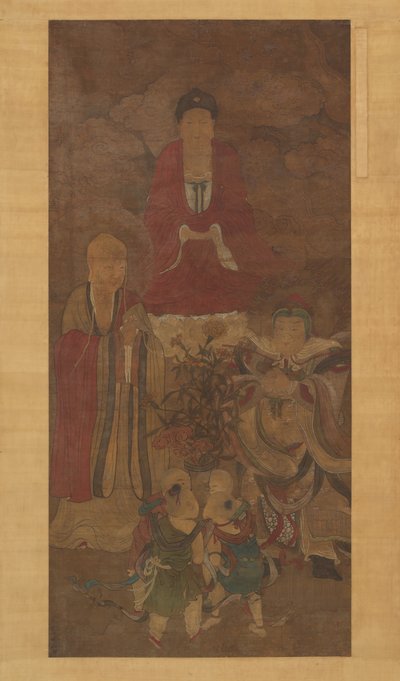 Shakyamuni com luohan, rei celestial e meninos, início do século XVII. de Unbekannt