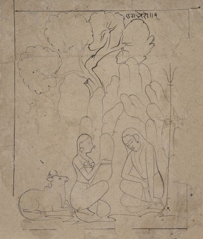 Shiva e Parvati em uma gruta da montanha, ca. 1800. de Unbekannt