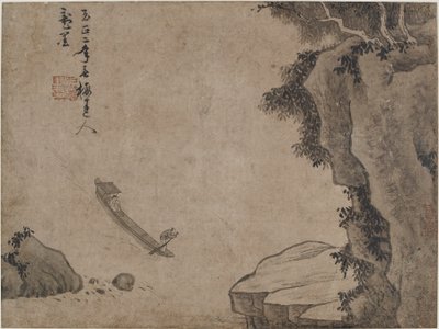 Tiro de corredeiras sob altas falésias, possivelmente dinastia Yuan, século XIV. de Unbekannt