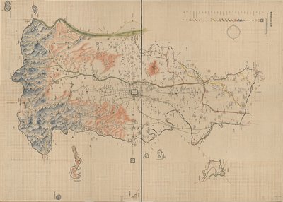 Mostra montanhas, rios, cidades, aldeias, mercados, templos e estradas no Condado de Anyang, Província de Henan. Relevo mostrado pictorialmente. Disponível também através do website da Biblioteca do Congresso como imagem raster. Número de chamada anterior: de Unbekannt