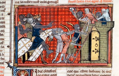 Cerco a uma cidade liderada por Godefroy de Bouillon, c1099, século XIV de Unbekannt
