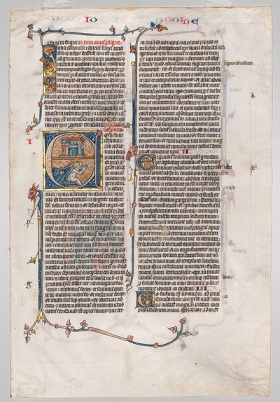 Folha Única de uma Bíblia: E [t factum est] inicial com Jonas Engolido pela Baleia, c. 1290 de Unbekannt